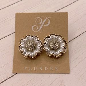 Plunder Silver, Gold, and Rhinestone Flower Post Earrings